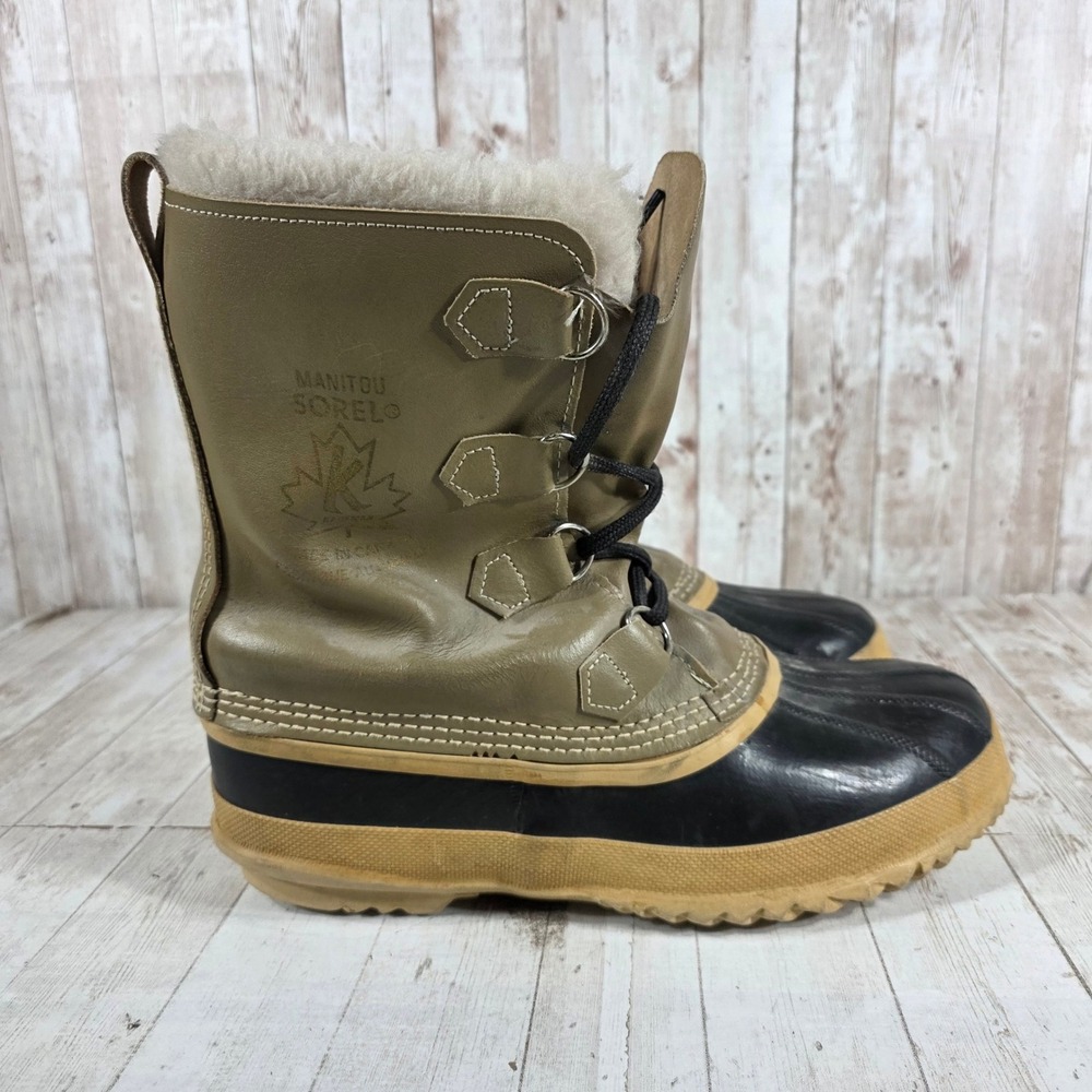 Sorel Manitou Kaufman Mens 9 Snow Boots Leather Duck Boots Made in Canada Olive
